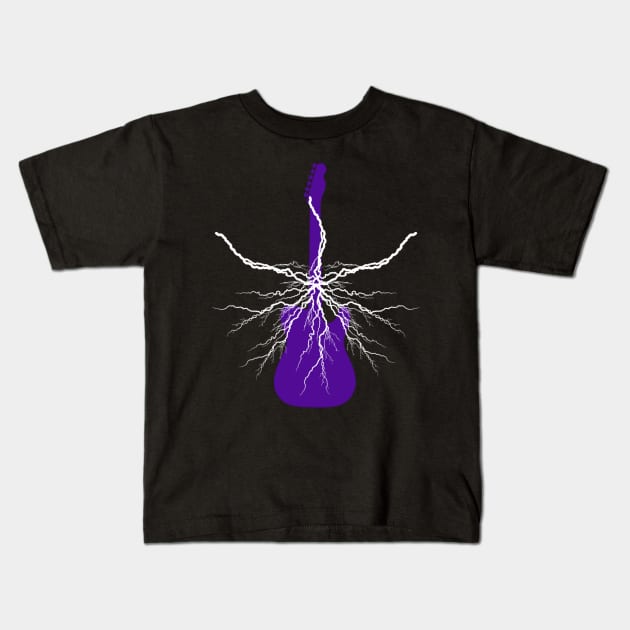 Purple Electric Lightning Guitar Kids T-Shirt by Celtic Morrigan